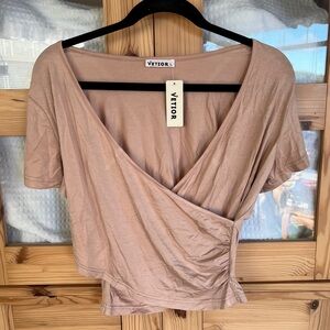 Women's Tan Wrap Crop Top